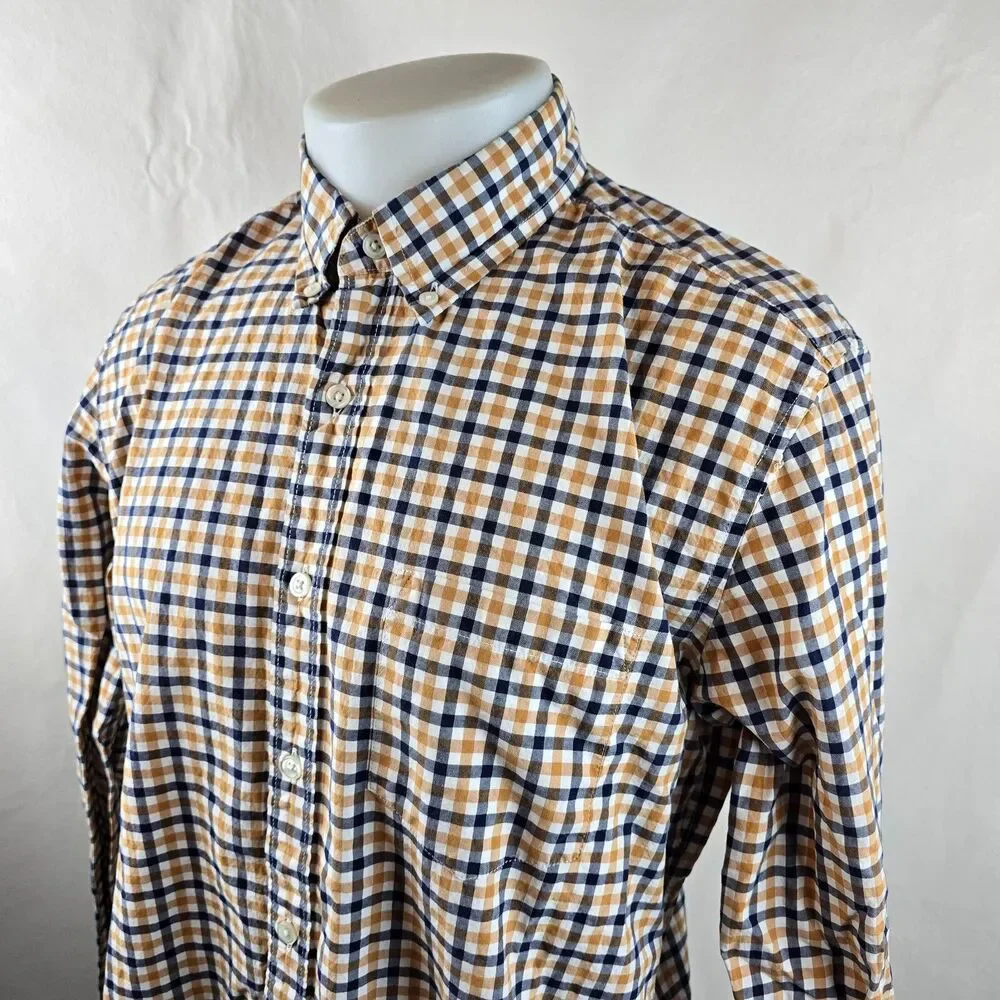 J Crew Shirt Mens Large White Yellow Button Down Slim Fit Plaid Casual Preppy